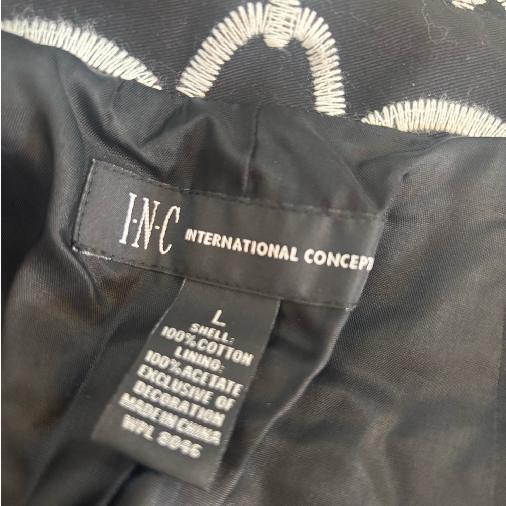 INC International Concepts Black and White Embroidery Cropped Blazer Jacket Sz L - Picture 6 of 6